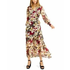 Bar III Floral Long-Sleeve Wrap V-neck Dress Women's. Size XXL. Lined. NWT $89